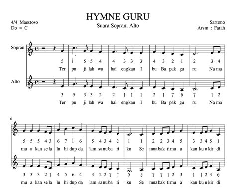 Notasi Lagu Hymne Guru Arpegio Sheet Music Tempat