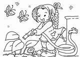 Watering Coloring Garden Pages Girl Flowers Kids Printable sketch template