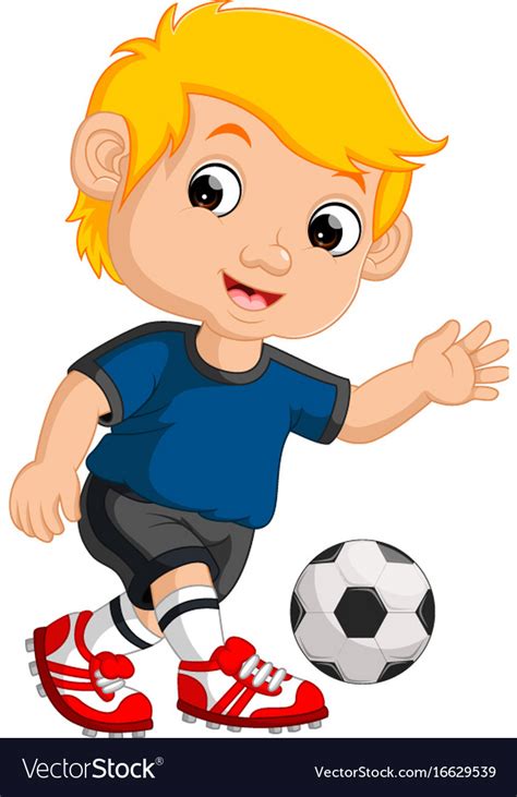 cartoon boy playing football royalty  vector image
