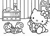 Kitty Hello Coloring Pages Reading Para Colorear Leyendo Cliparts 為孩子的色頁 sketch template