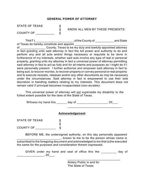 texas medical power  attorney printable form