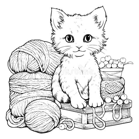 cat  yarn coloring page  kids stock illustration illustration