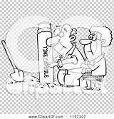 Capsule Time Clipart Pulling Burying Senior Couple Outlined Coloring Vector Cartoon Toonaday sketch template