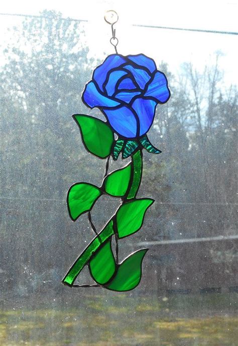 Stained Glass Rose With A Vine Suncatcher Handcrafted In
