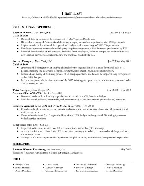 chief  staff resume template