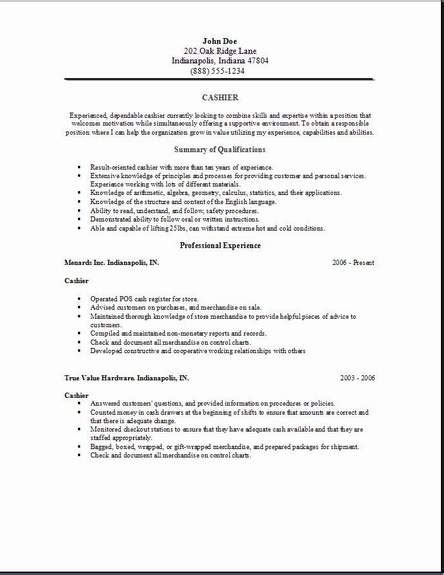 cashier resume occupationalexamplessamples  edit  word