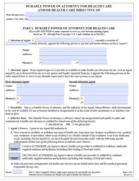 missouri durable medical power  attorney form living  forms
