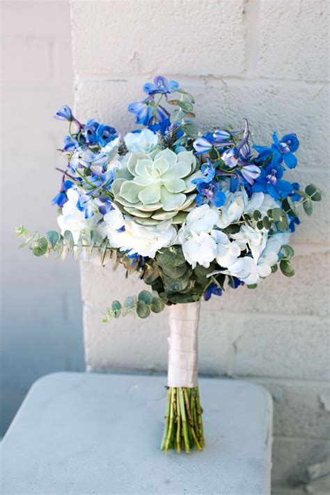 delphinium and succulent bridal bouquet