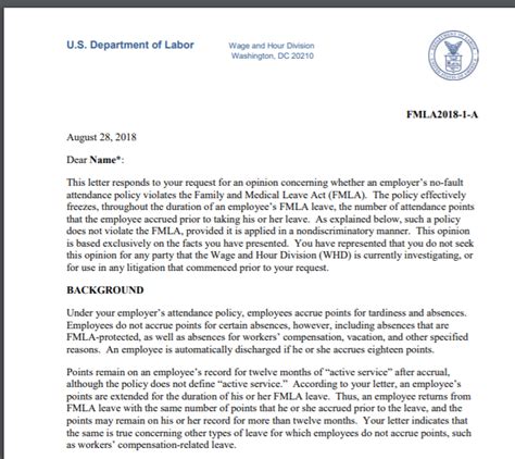 dol issues fmla opinion letters clarifying  fault attendance