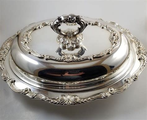 silver plate covered ornate oval vegetable serving dish english silver mfg  antique price