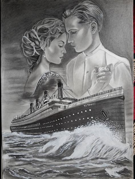 The Titanic And Jack And Rose Drawing Drawing By Vimal