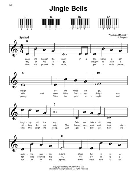 jingle bells sheet   pierpont super easy piano