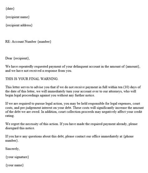 final warning letter  legal action format  purshology