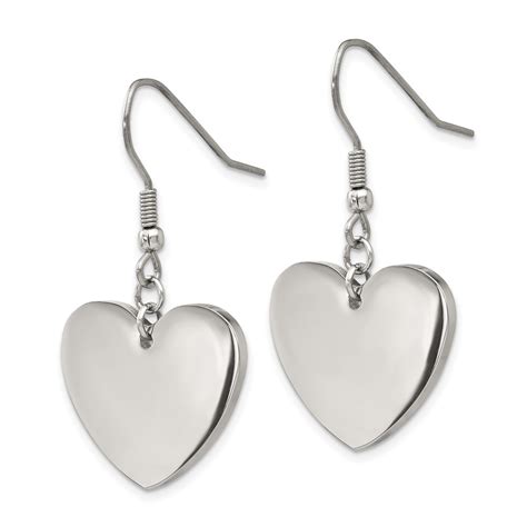 stainless steel polished heart dangle earrings 886774037684 ebay