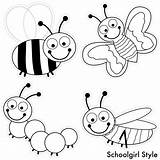 Bug Ladybug Coloriages Caterpillar Grasshopper Schoolgirl Polka Dragonfly Maternelle Frises sketch template