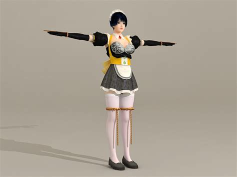 Anime Maid Girl 3d Model 3ds Max Collada Files Free Download Modeling