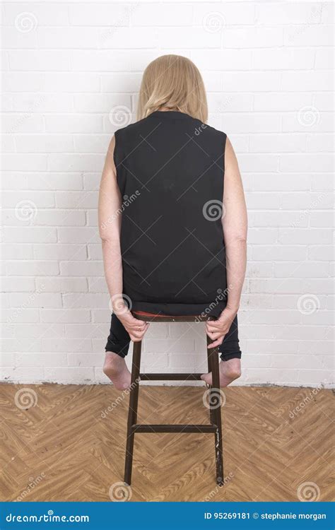 woman facing  white brick wall stock image image  stress adult