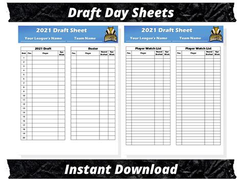 editable fantasy football draft sheets  season etsy
