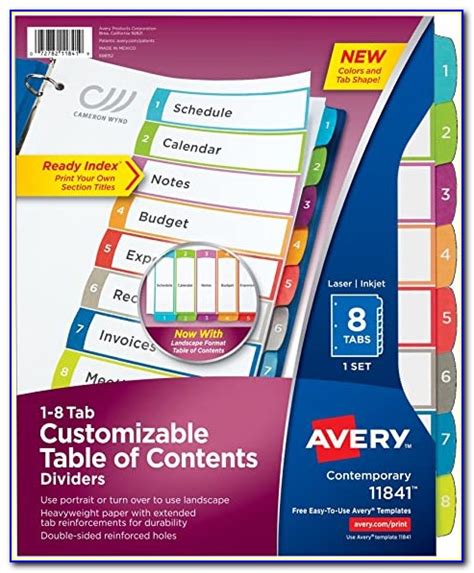 avery ready index  tab table  contents template