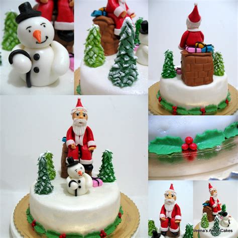 veenas art  cakes  christmas cake  gumpaste snowman gumpaste