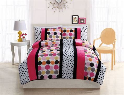 teen girl modern hot pink black white polka dots twin full comforter bed set ebay