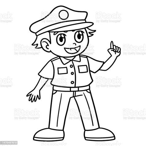 police officer isolated coloring page  kids stock illustration