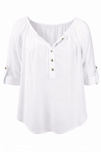 Womens Casual V Neck Blouses Linen Long Sleeve Button Up Shirts Tops