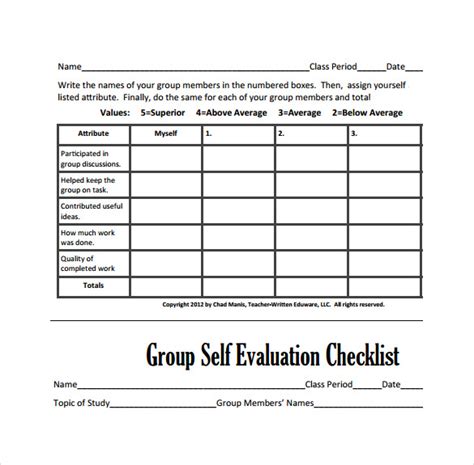 peer evaluation forms