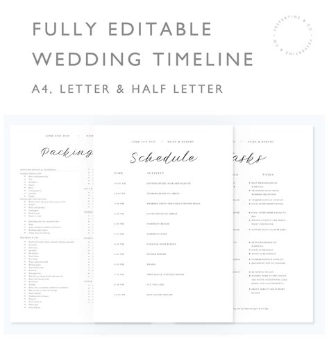editable wedding timeline template minimal wedding day etsy