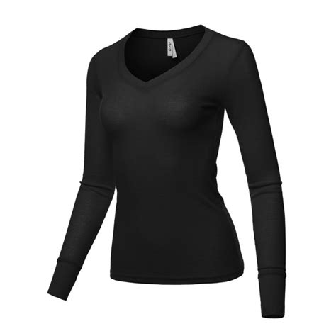 A2y A2y Women S Basic Solid Long Sleeve V Neck Fitted Thermal Top