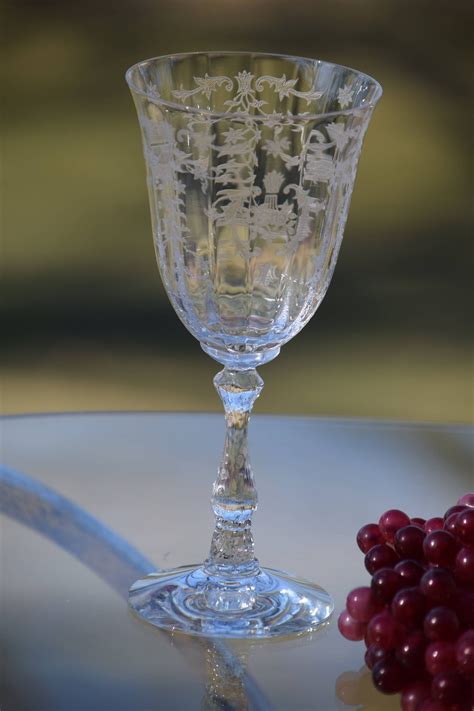 vintage acid etched crystal water goblet wine glasses set