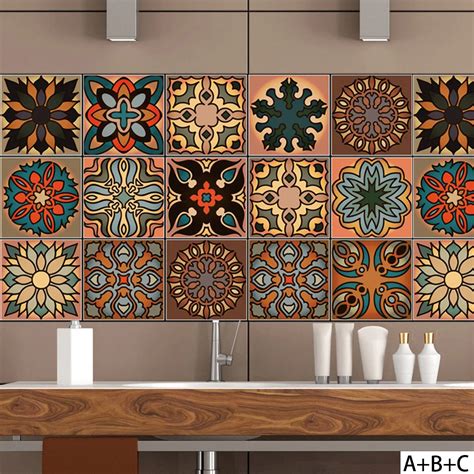 cmmoroccan style tile stickers thick ink heavy wall stickers home