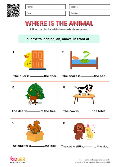 preposition worksheets  kindergarten kidpid