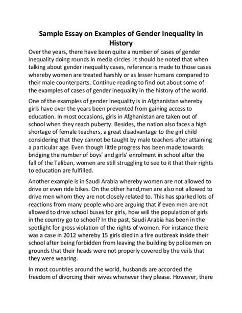 sample essay on examples of gender inequality in history