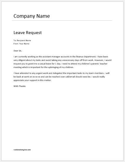 request letter  work leave facts  leave  absence letters