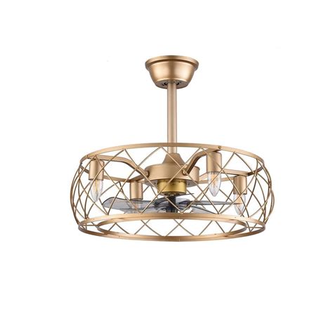 oukaning   retro simple style gold indoor metal caged ceiling fan