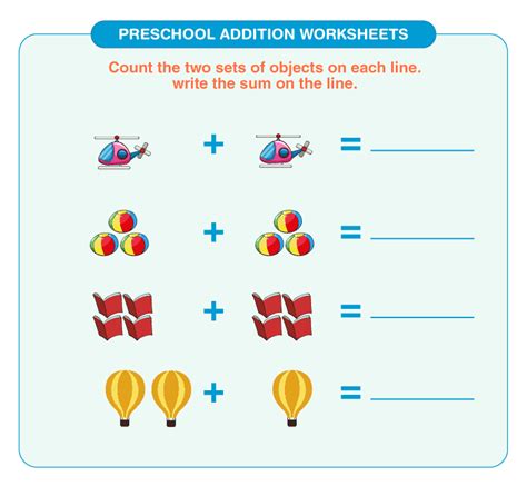 preschool addition worksheets   printables  kids