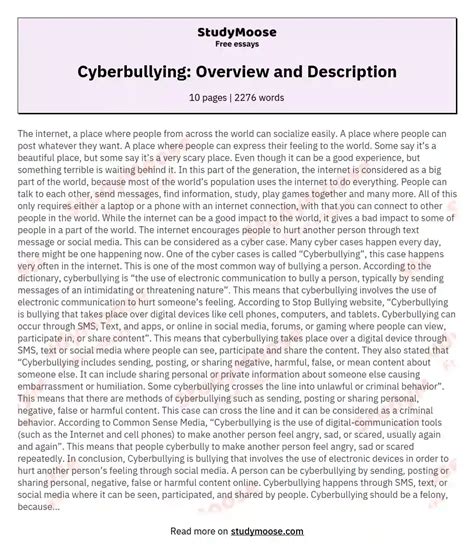 cyberbullying overview  description  essay