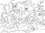 Halloween Coloring Graveyard Pages Spooky Scene Cemetery Printable Color Headstone Pumpkin Tombstone Print Kids Colouring Clipart Colorings Bigfoot Fun Getcolorings sketch template