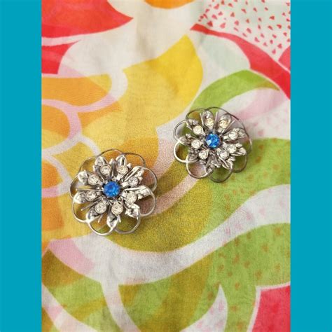 Vintage 60s Sparkly Rhinestone Flower Pins Brooches