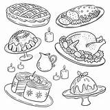 Familiediner Voedsel Feestelijke Turkije Pastei Kerstmis Pudding sketch template