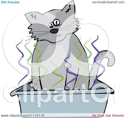 Clipart Cat Using A Stinky Kitty Litter Box Royalty Free