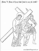 Cross Coloring Pages Stations Jesus Carrying Color Station Simon Fifth Catholic Colouring Cyrene Way Kids Lent Playground Print Helps Printable sketch template