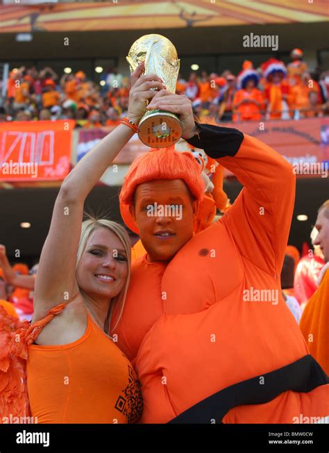 dutch fans with the world cup netherlands v japan durban stadium stock