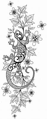 Tattoo Lizard Gecko Floral Tattoos Background Designs Coloring Crawling Traditional Pages Project Flowers Basford Iguana Dibujo Tatueringar Johanna Drawings Tatuaje sketch template