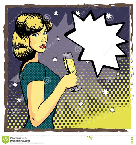 Woman With Wine Glass In Pop Art Retro Style Comic Vector