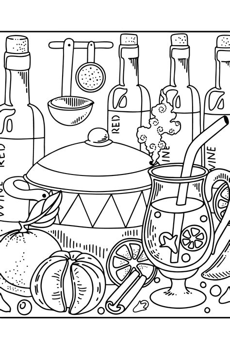 mulled wine drinks coloring pages  adults