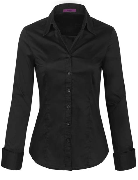 Kogmo Womens Basic Long Sleeve Button Down Shirts Office Work Blouse S