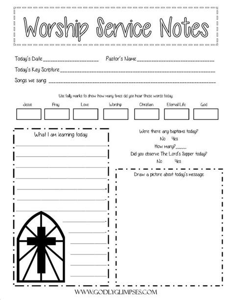 worship notes  printable  godly glimpses sunday school lessons