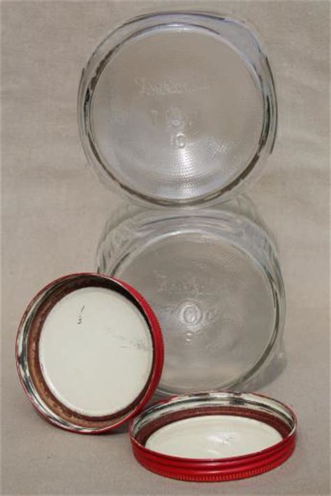 Hoosier Vintage Glass Jars W Red Painted Metal Lids Pantry Storage